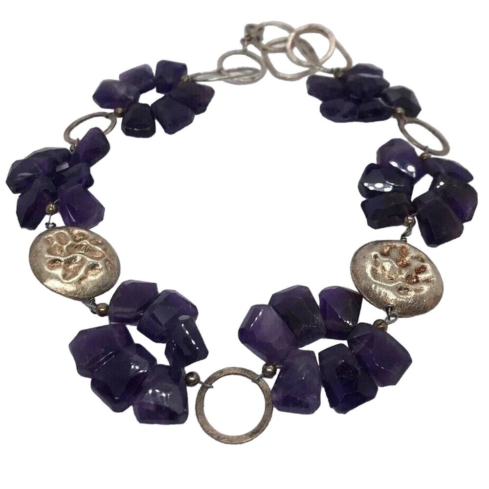 Deb Guyot Signed Sterling Silver Necklace China Amethyst Quartz 21” 124 Grams